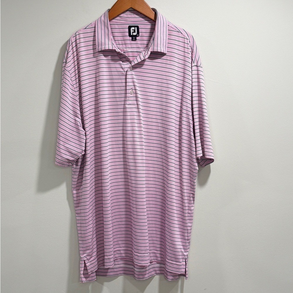 FootJoy Men's Short‎ Sleeve Golf Polo in Pink and Blue Stripes Size 2XL